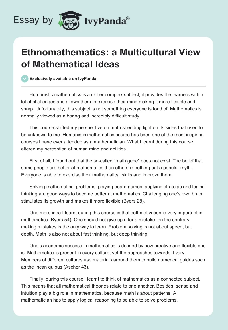 Ethnomathematics: a Multicultural View of Mathematical Ideas. Page 1