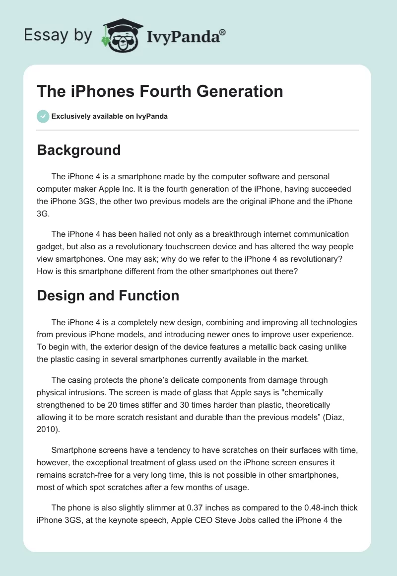 The iPhones Fourth Generation. Page 1