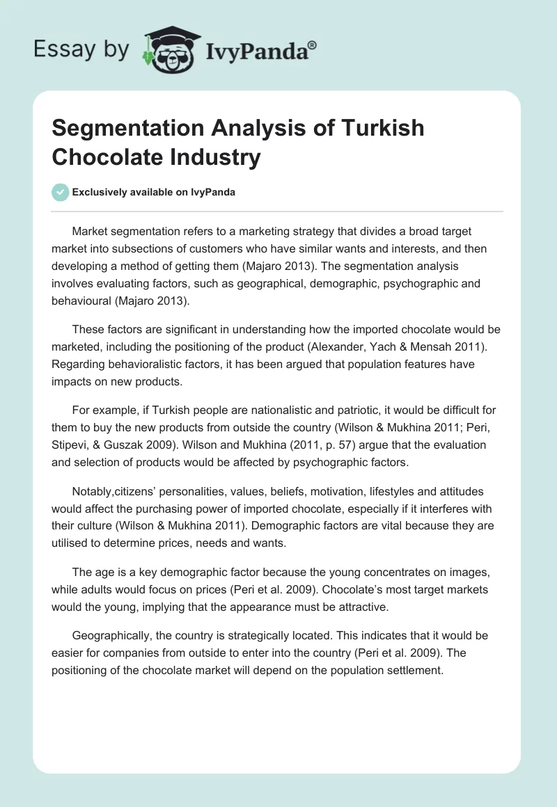 Segmentation Analysis of Turkish Chocolate Industry. Page 1