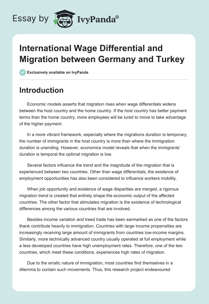 International Wage Differential and Migration between Germany and Turkey. Page 1