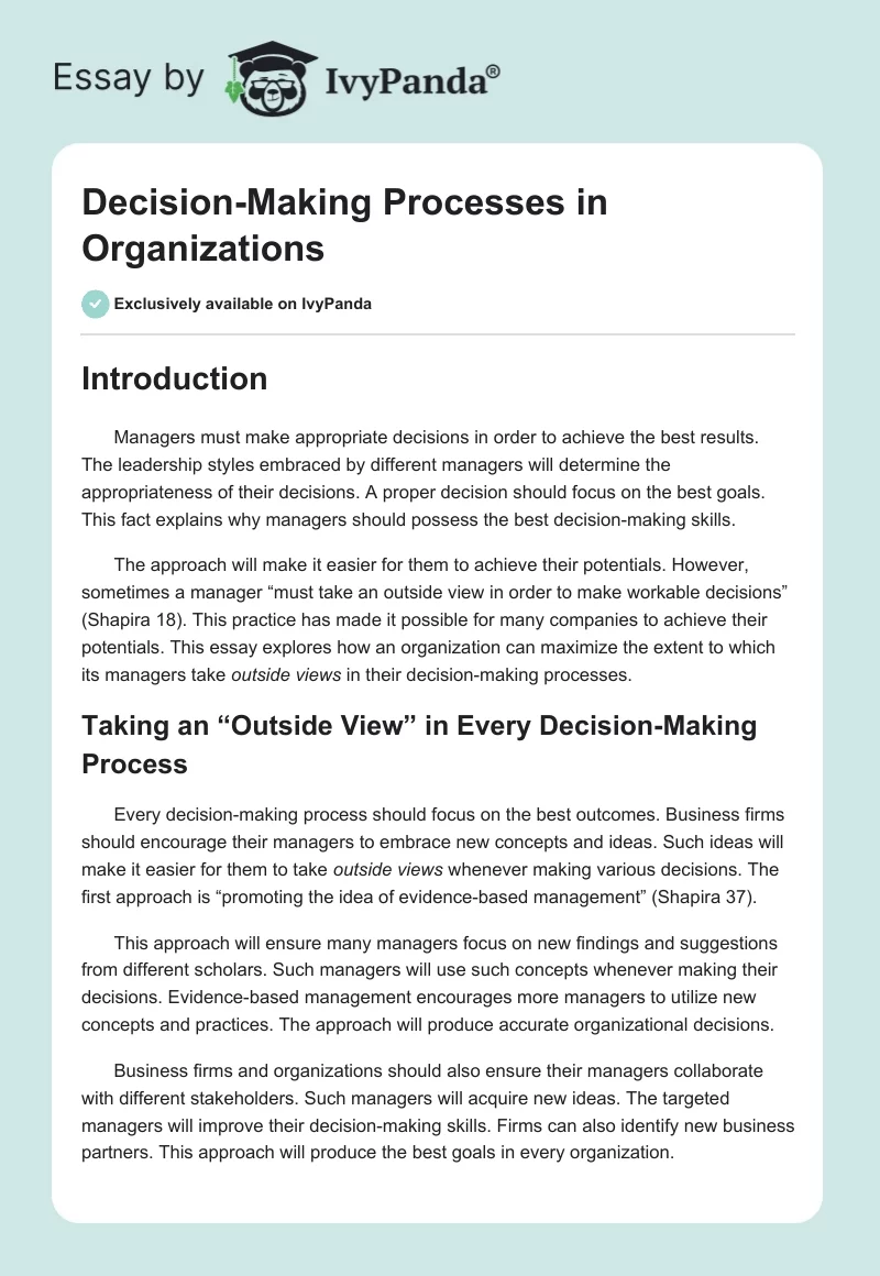 Decision-Making Processes in Organizations. Page 1