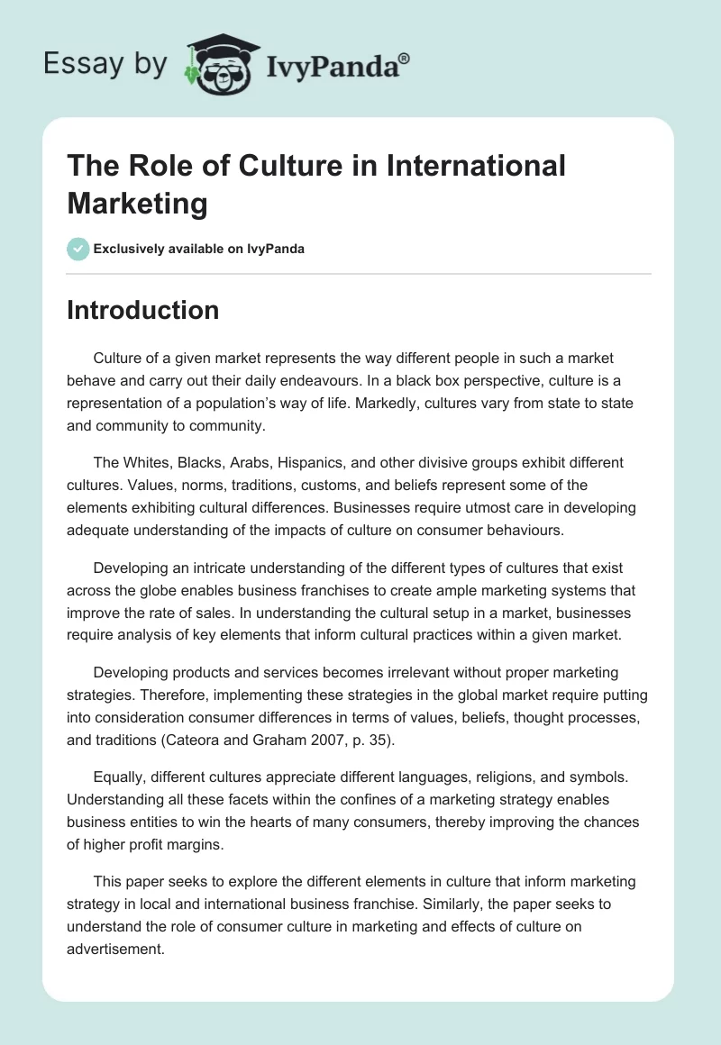 The Role of Culture in International Marketing. Page 1