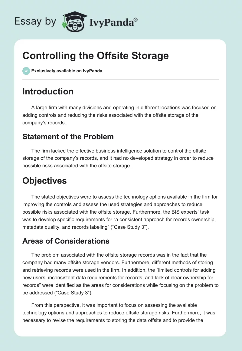 Controlling the Offsite Storage. Page 1
