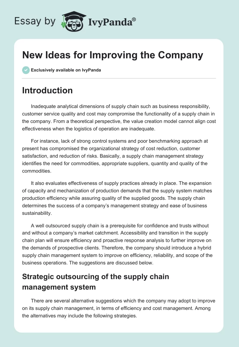 New Ideas for Improving the Company. Page 1