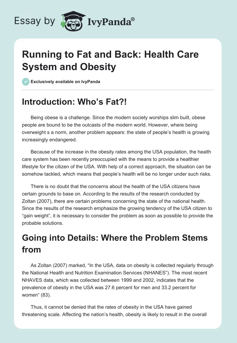 Running to Fat and Back: Health Care System and Obesity. Page 1