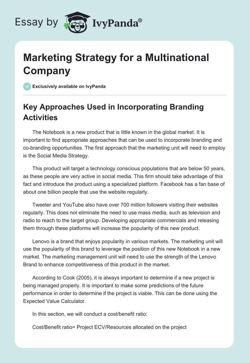 Marketing Strategy for a Multinational Company. Page 1
