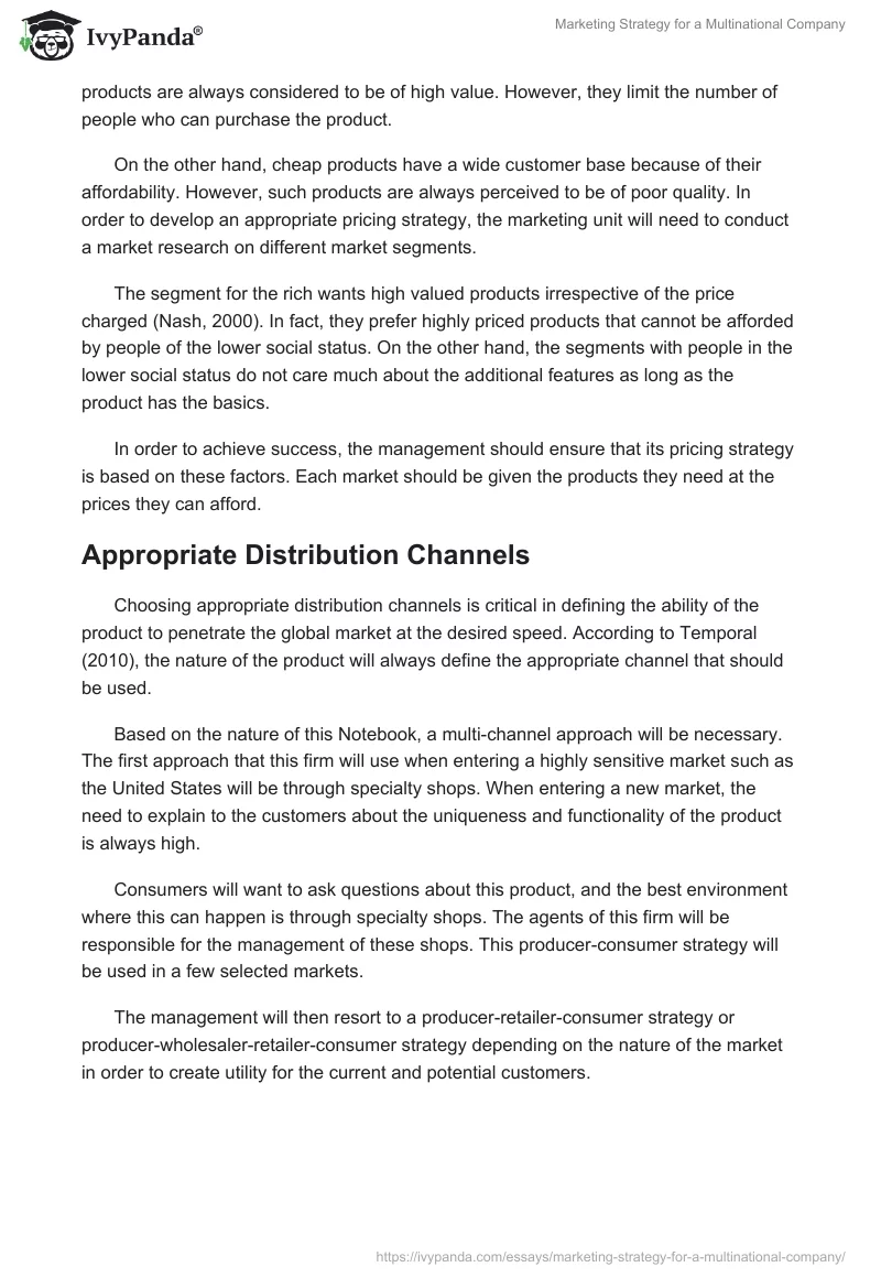 Marketing Strategy for a Multinational Company. Page 4