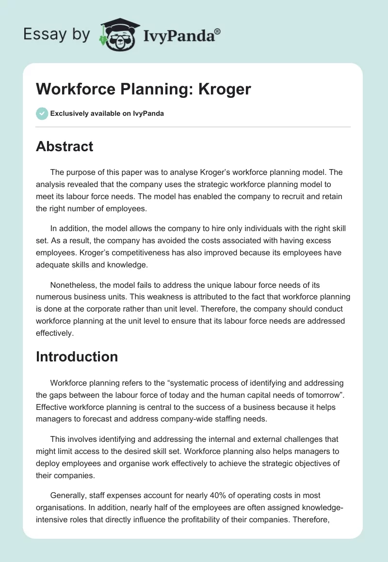 Workforce Planning: Kroger. Page 1