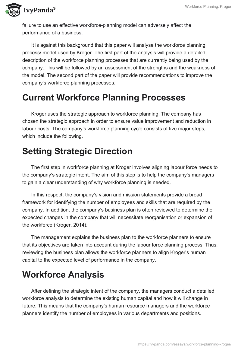 Workforce Planning: Kroger. Page 2