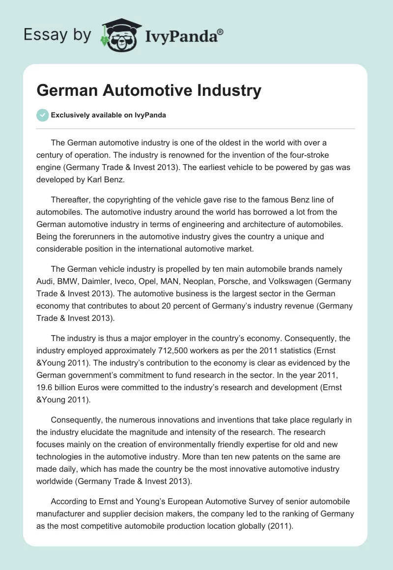 German Automotive Industry. Page 1