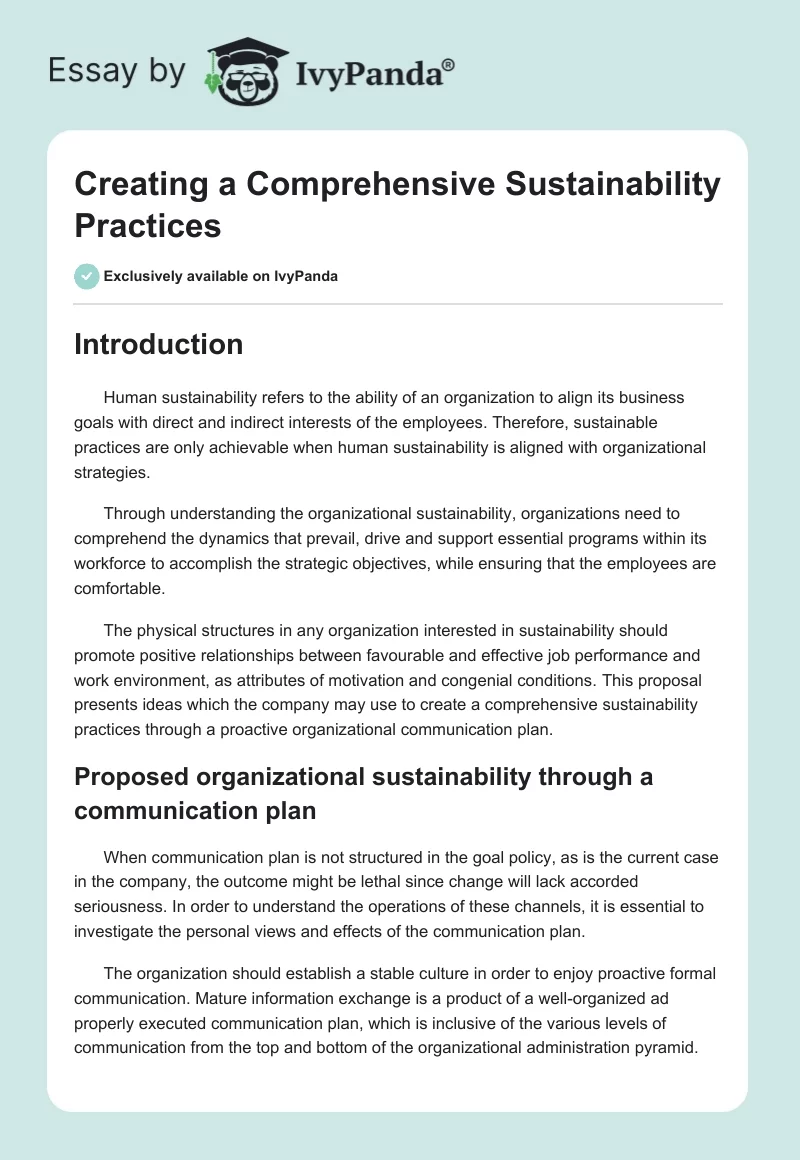 Creating a Comprehensive Sustainability Practices. Page 1