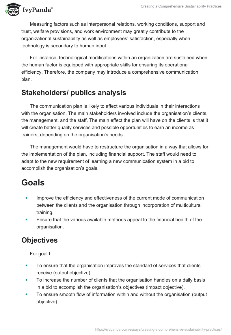 Creating a Comprehensive Sustainability Practices. Page 2