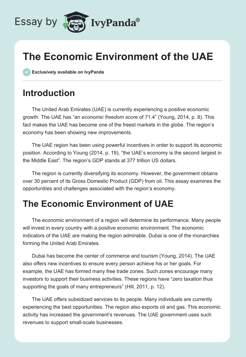 The Economic Environment of the UAE. Page 1