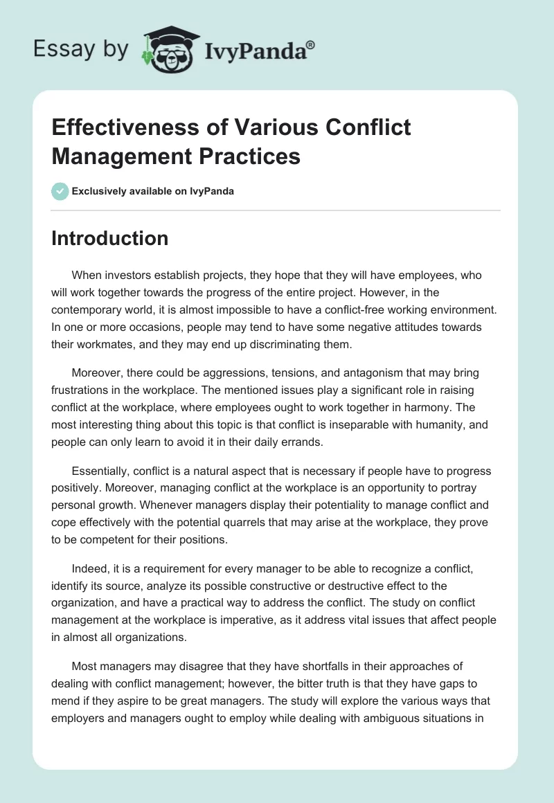 Effectiveness of Various Conflict Management Practices. Page 1