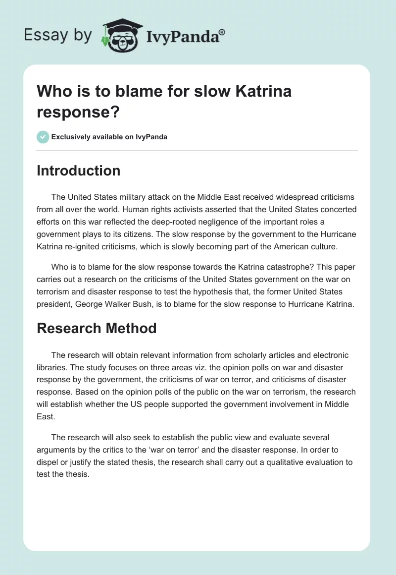 Who is to blame for slow Katrina response?. Page 1