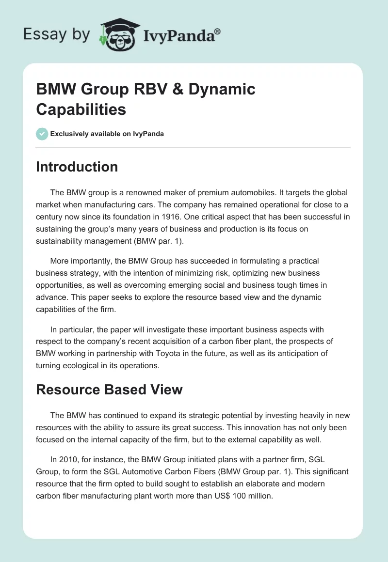 BMW Group RBV & Dynamic Capabilities. Page 1