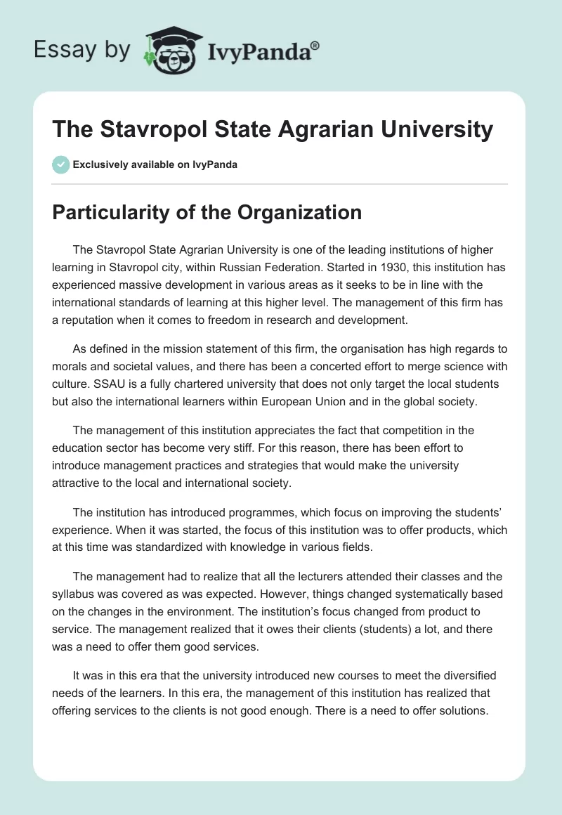 The Stavropol State Agrarian University. Page 1