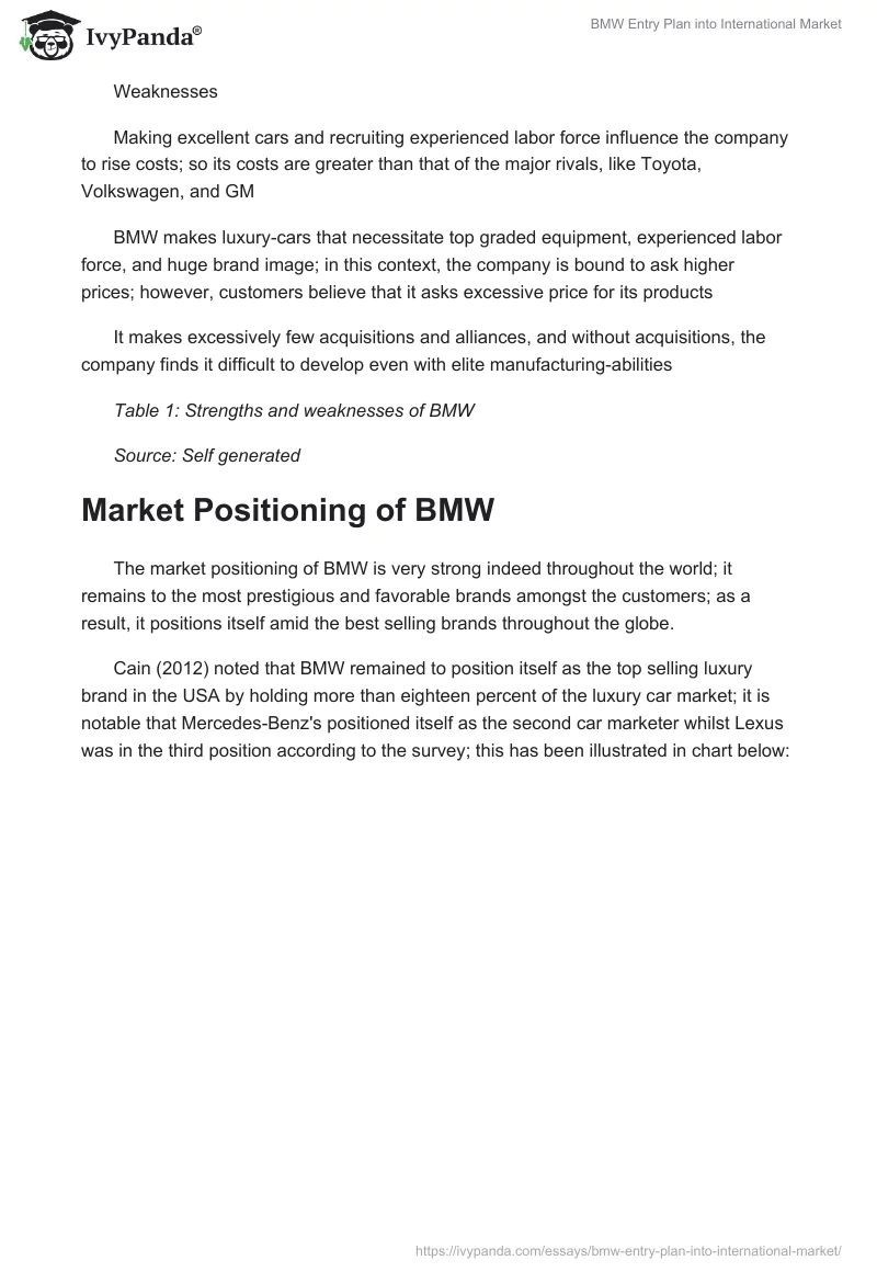BMW Entry Plan into International Market. Page 3