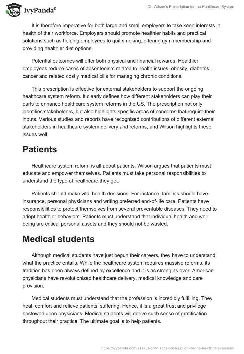 Dr. Wilson’s Prescription for the Healthcare System. Page 2