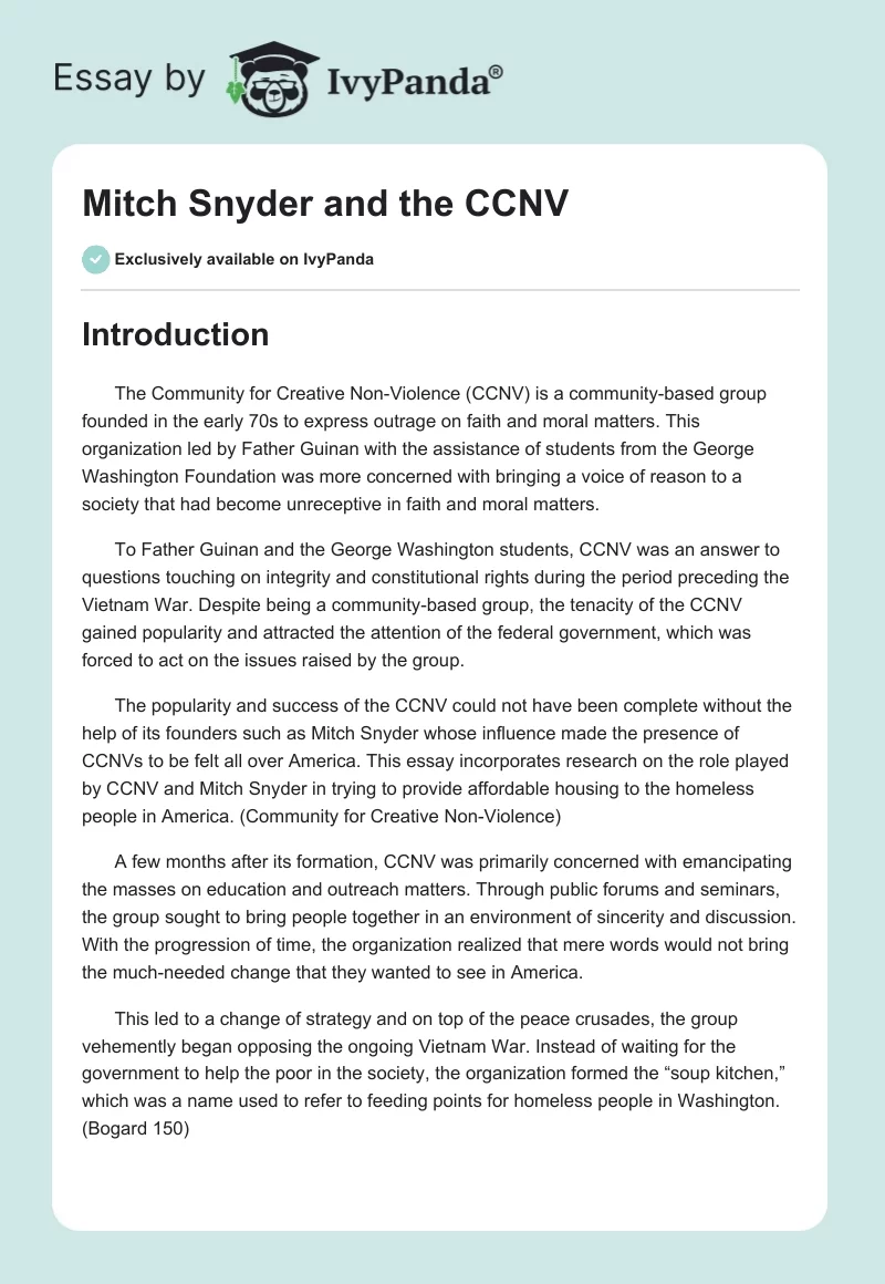Mitch Snyder and the CCNV. Page 1