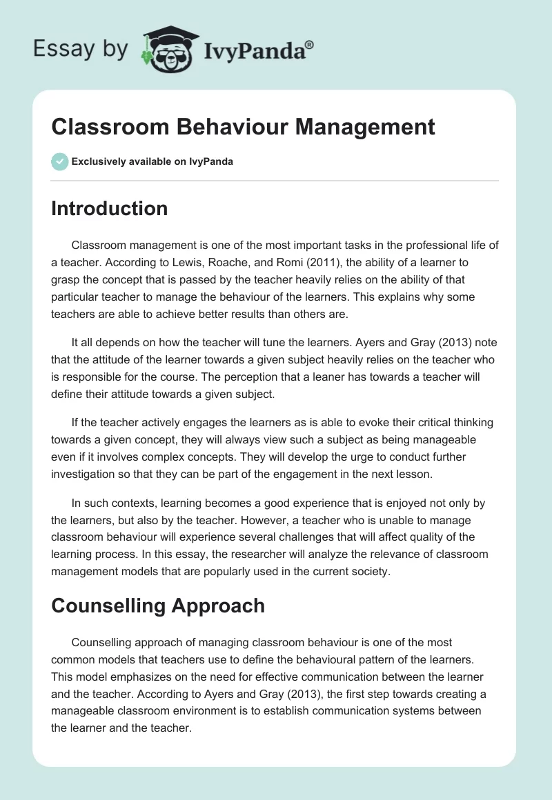 Classroom Behaviour Management. Page 1