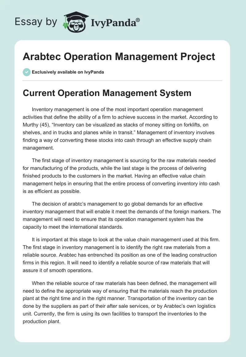Arabtec Operation Management Project. Page 1