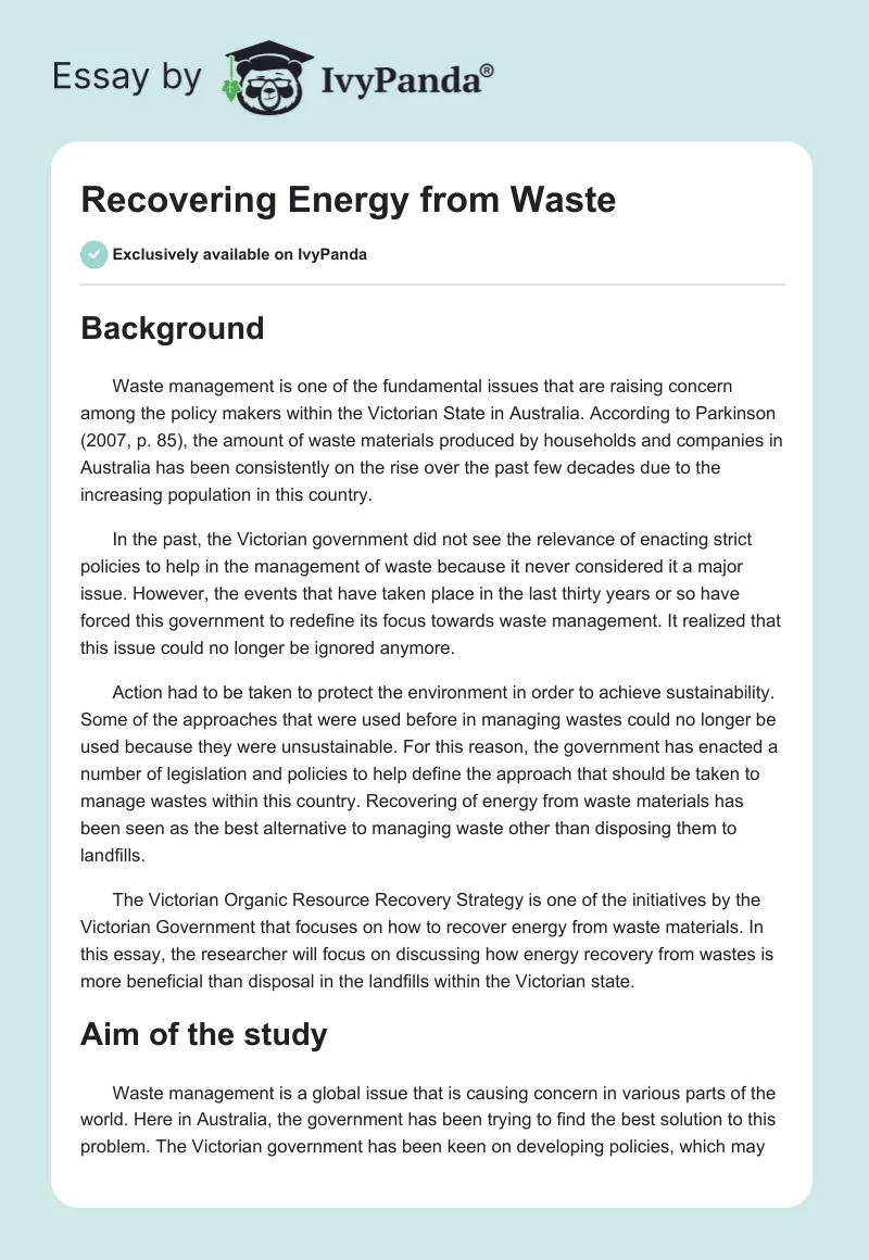 Recovering Energy from Waste. Page 1