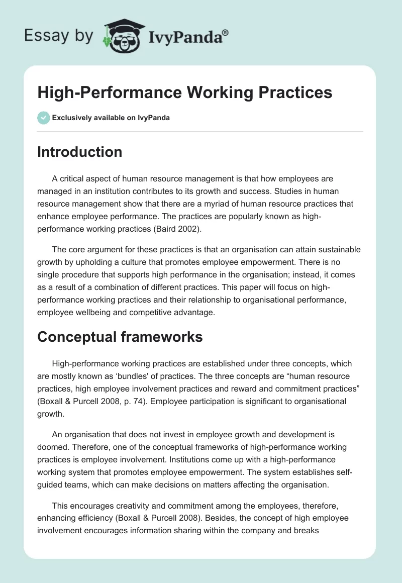 High-Performance Working Practices. Page 1