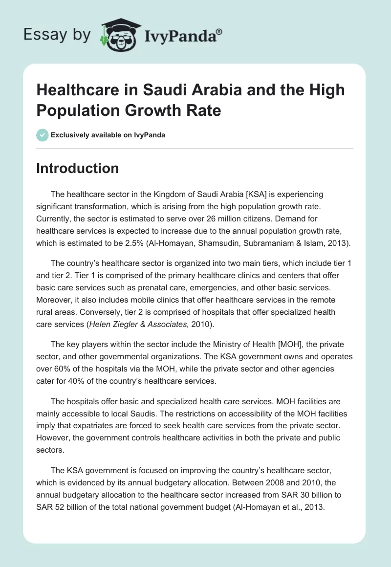 Healthcare in Saudi Arabia and the High Population Growth Rate. Page 1