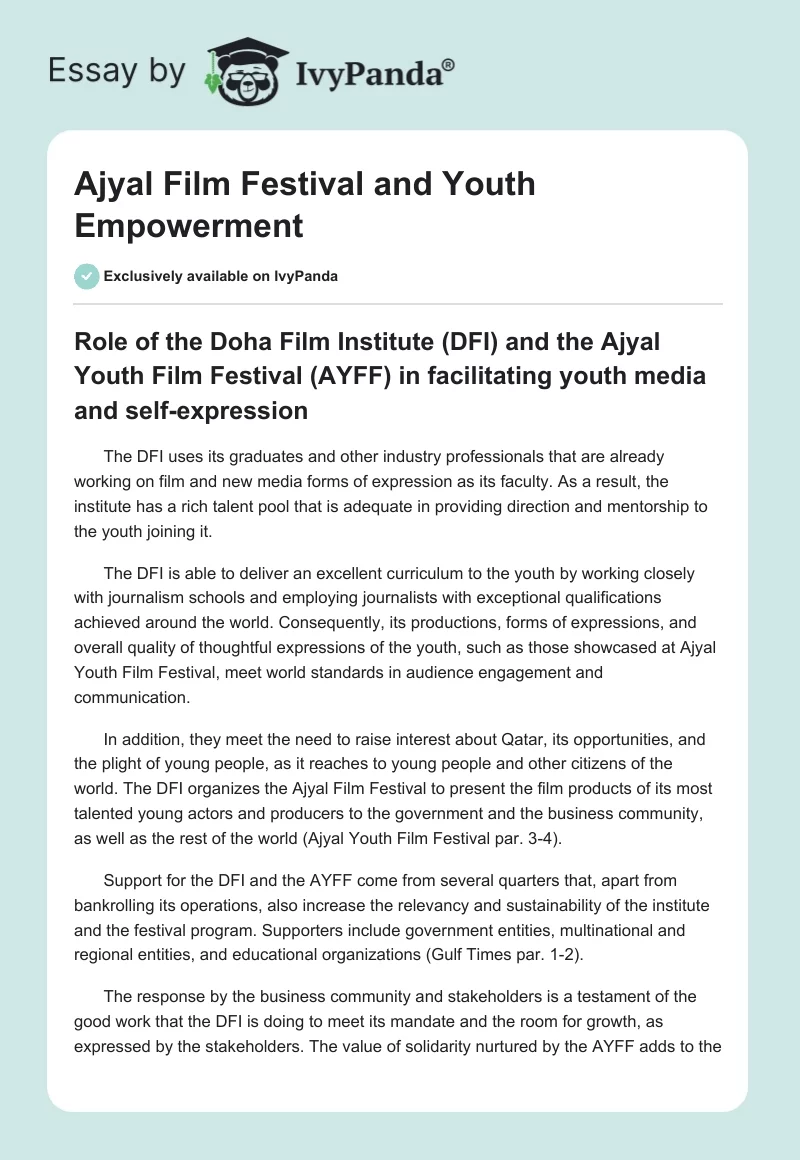 Ajyal Film Festival and Youth Empowerment. Page 1