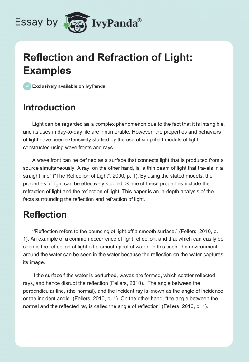 Reflection and Refraction of Light: Examples. Page 1