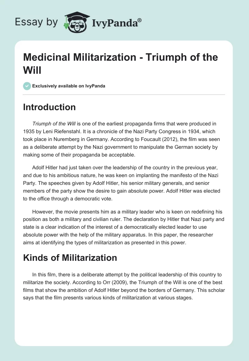 Medicinal Militarization - Triumph of the Will. Page 1