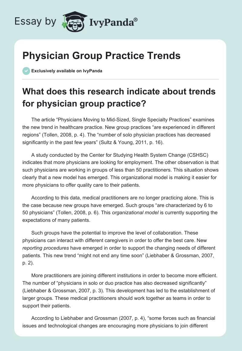 Physician Group Practice Trends. Page 1