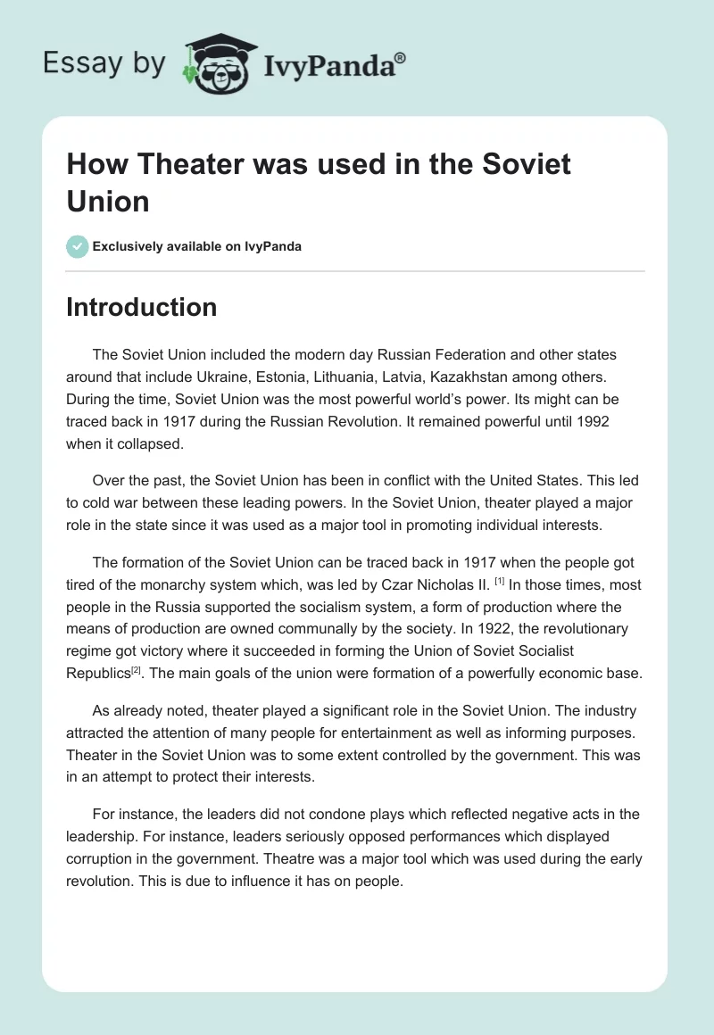 How Theater was used in the Soviet Union. Page 1