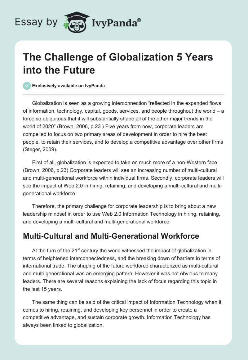 The Challenge of Globalization 5 Years into the Future. Page 1