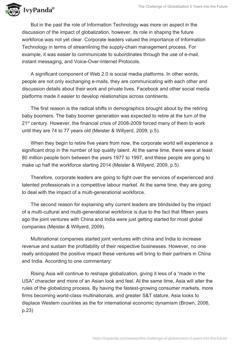 The Challenge of Globalization 5 Years into the Future. Page 2