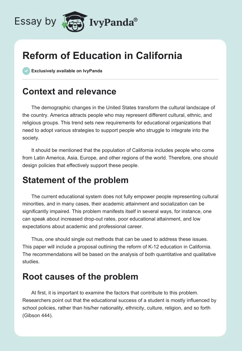 Reform of Education in California. Page 1