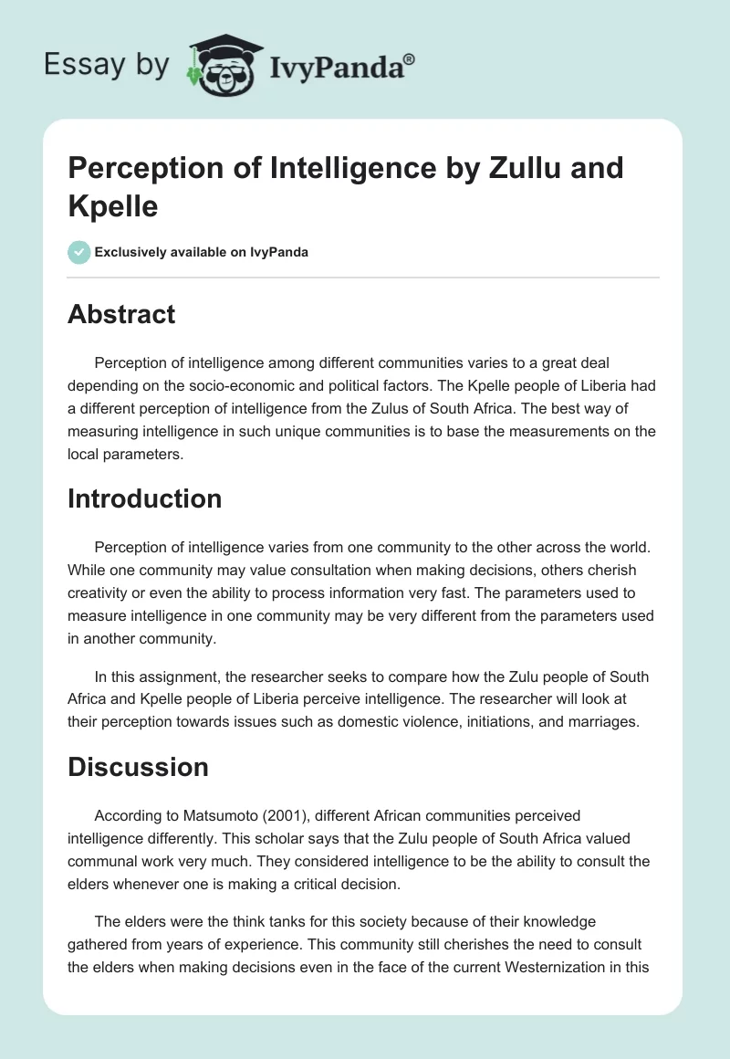 Perception of Intelligence by Zullu and Kpelle. Page 1