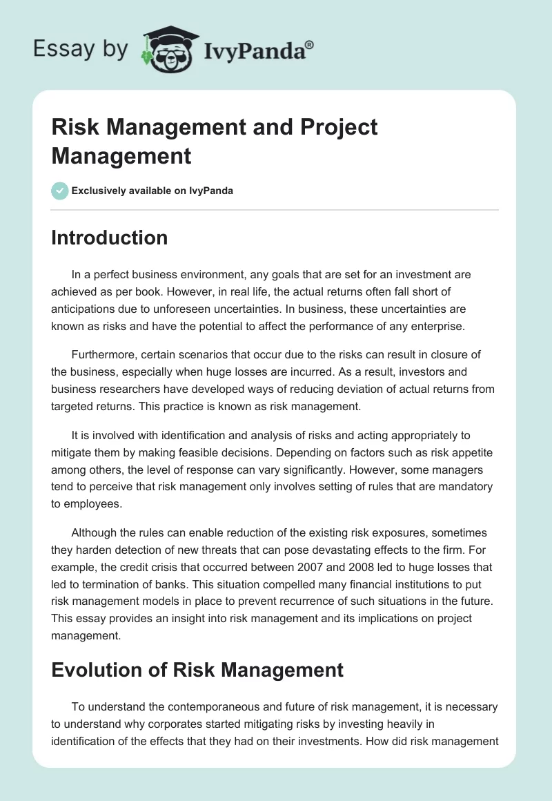 Risk Management and Project Management. Page 1