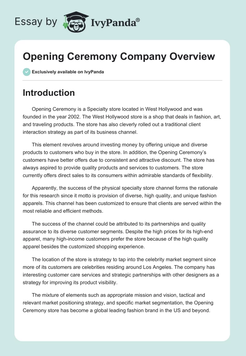 Opening Ceremony Company Overview. Page 1