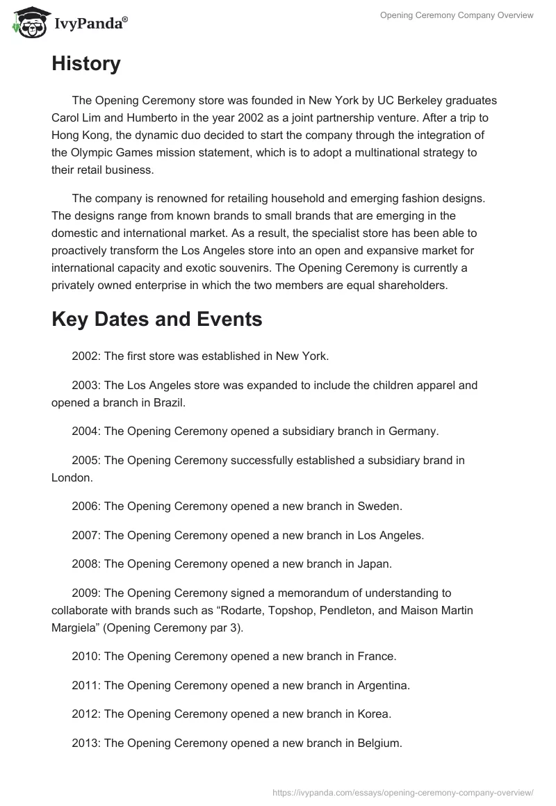 Opening Ceremony Company Overview. Page 2