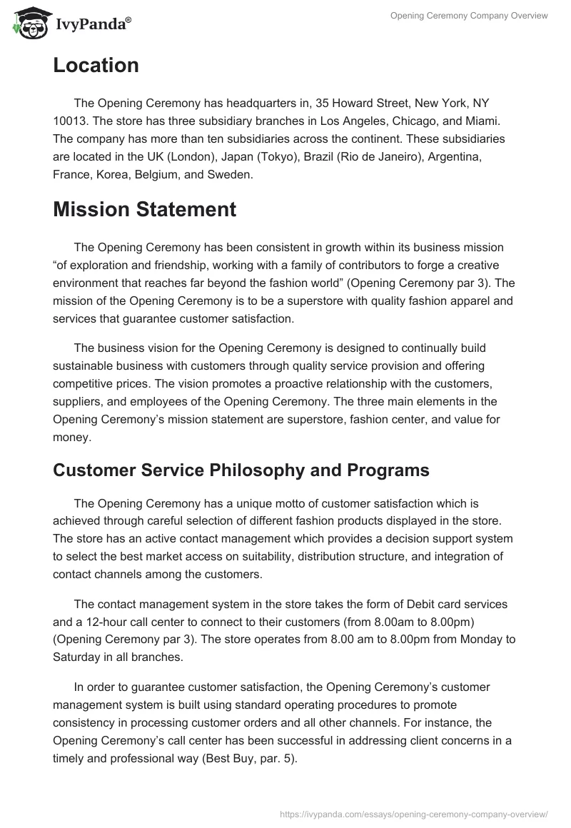 Opening Ceremony Company Overview. Page 3