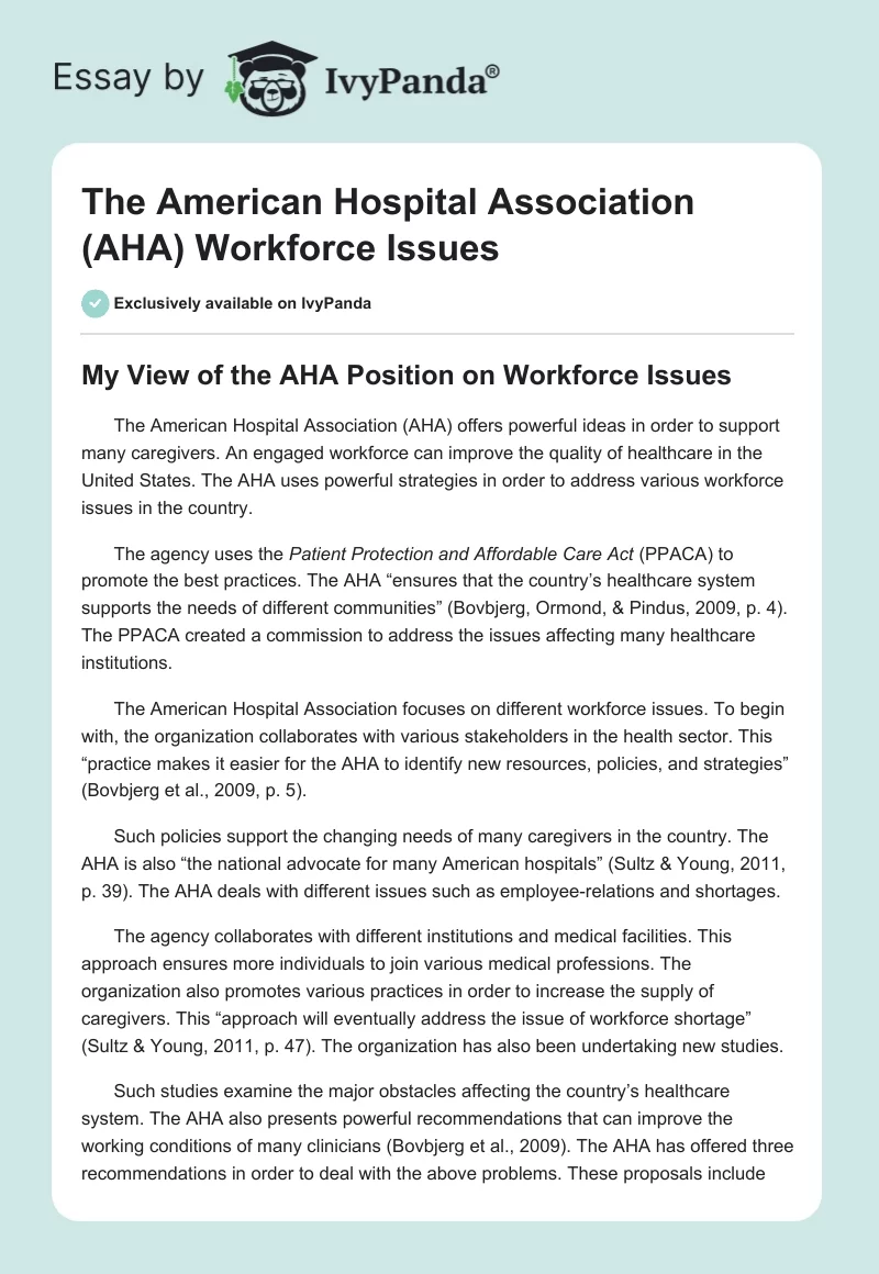 The American Hospital Association (AHA) Workforce Issues. Page 1