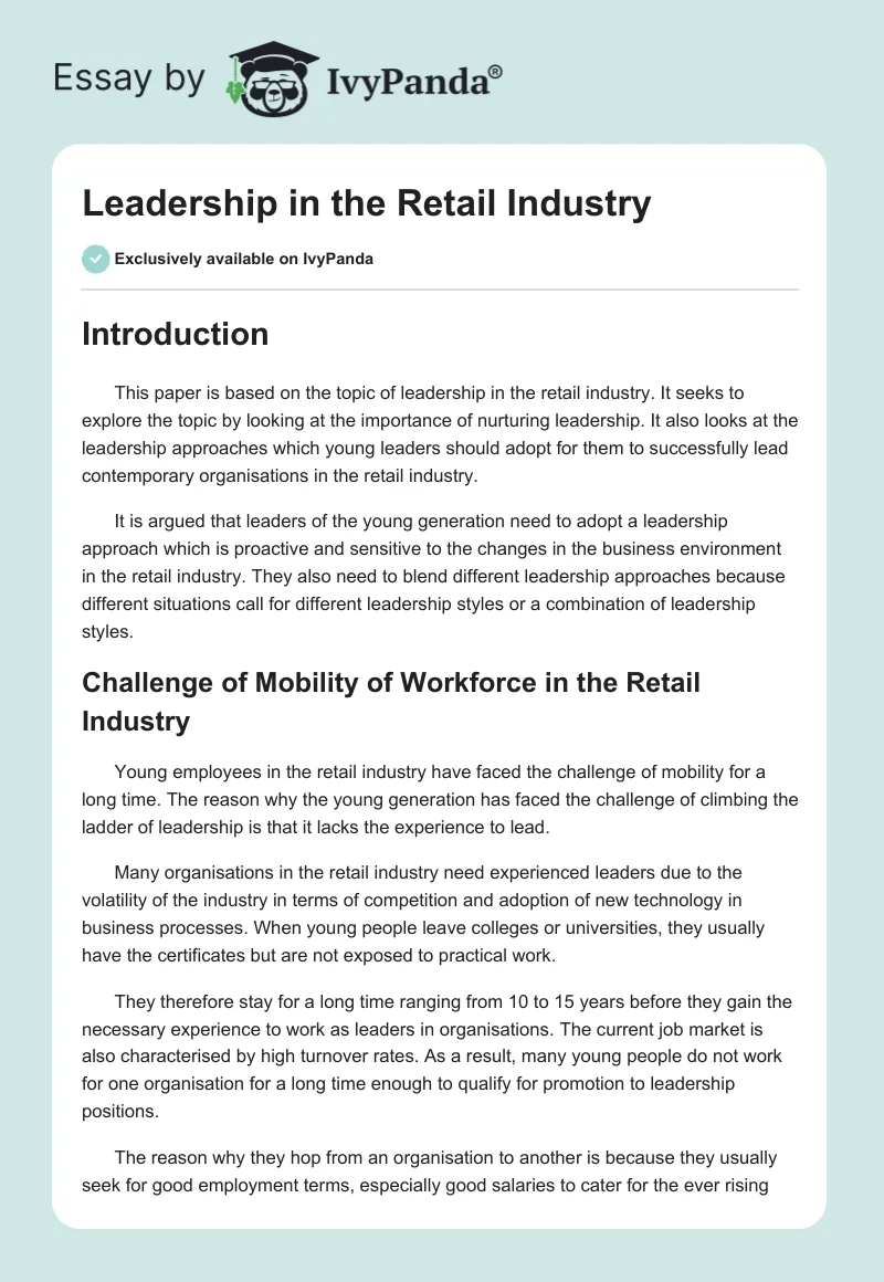 Leadership in the Retail Industry. Page 1