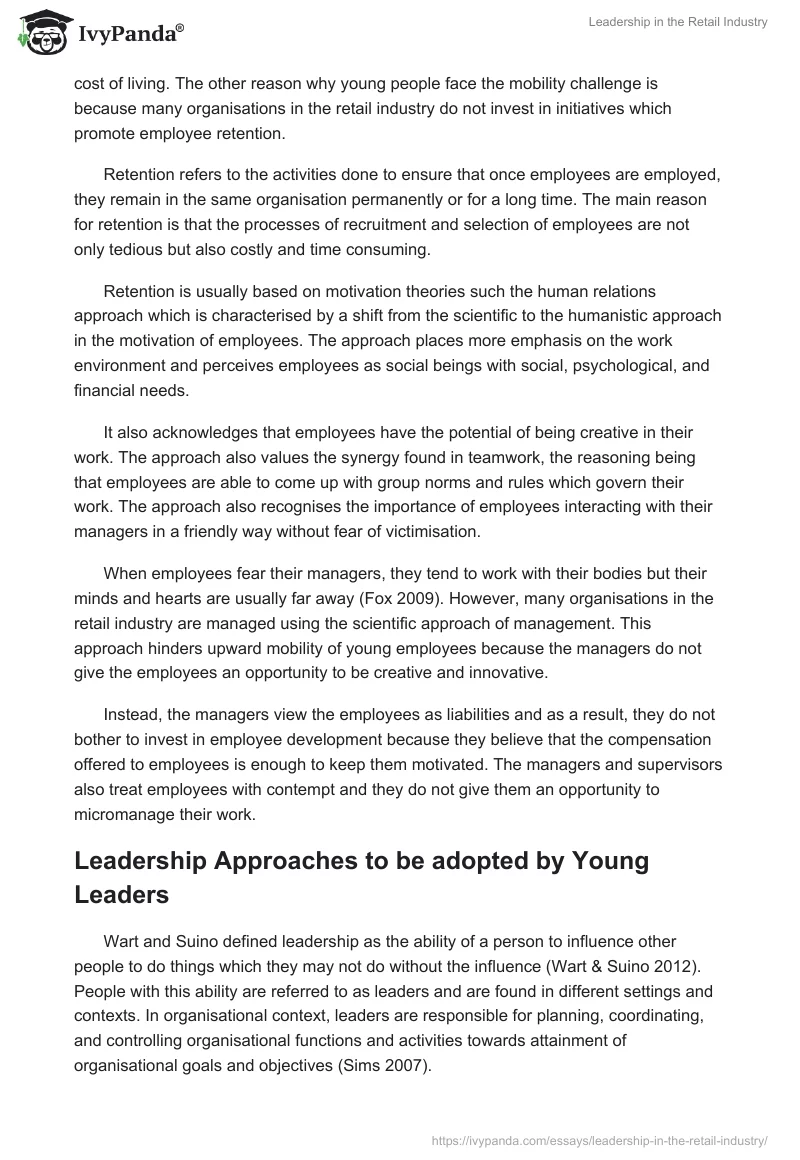 Leadership in the Retail Industry. Page 2