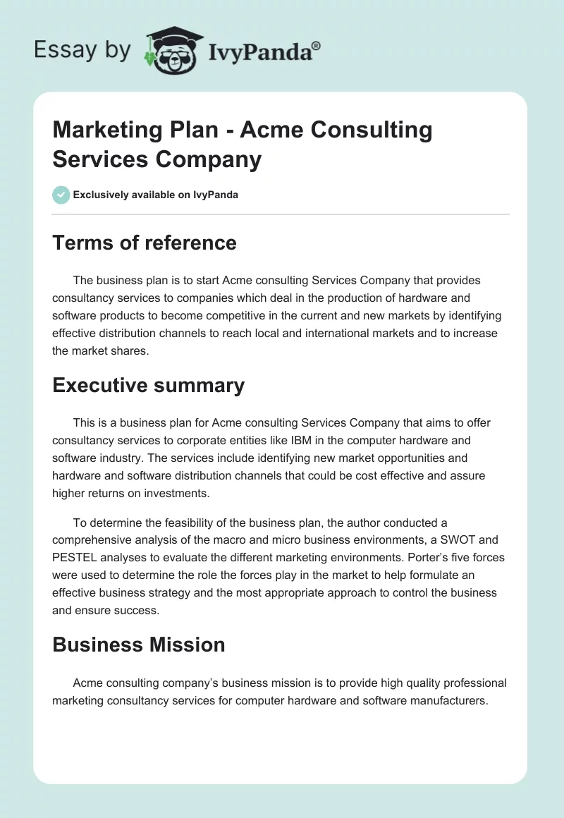Marketing Plan - Acme Consulting Services Company. Page 1