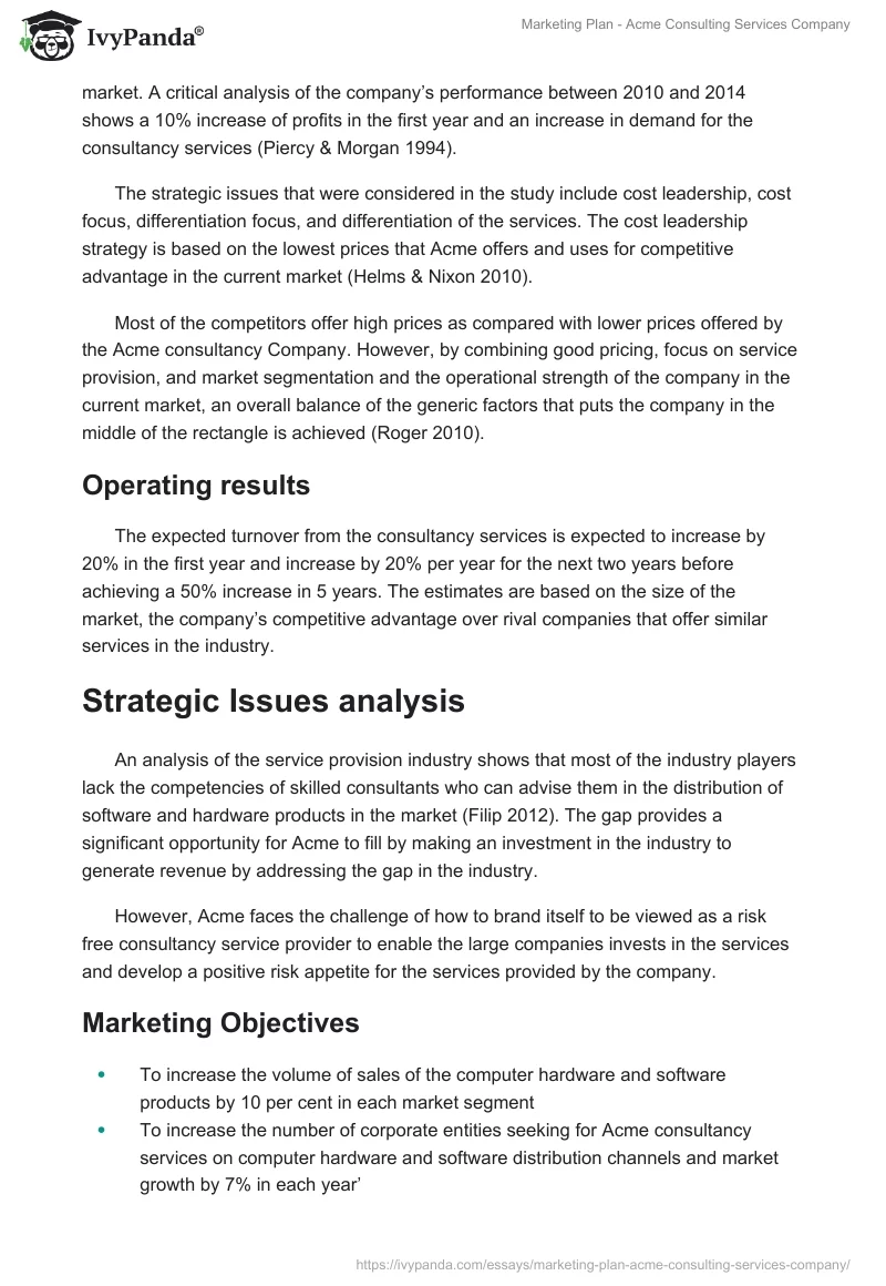 Marketing Plan - Acme Consulting Services Company. Page 4