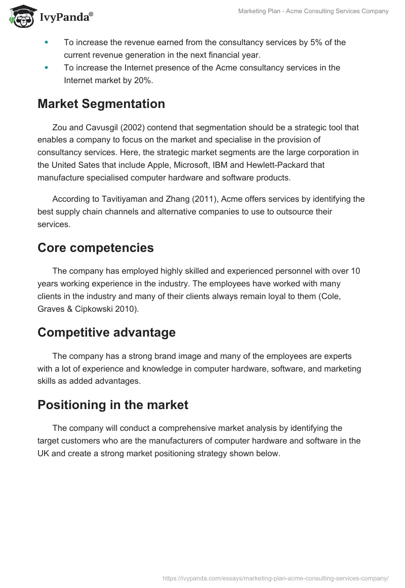 Marketing Plan - Acme Consulting Services Company. Page 5