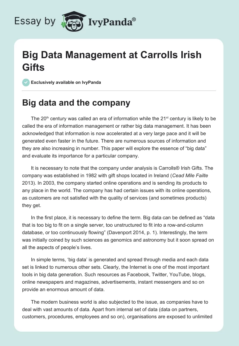 Big Data Management at Carrolls Irish Gifts. Page 1