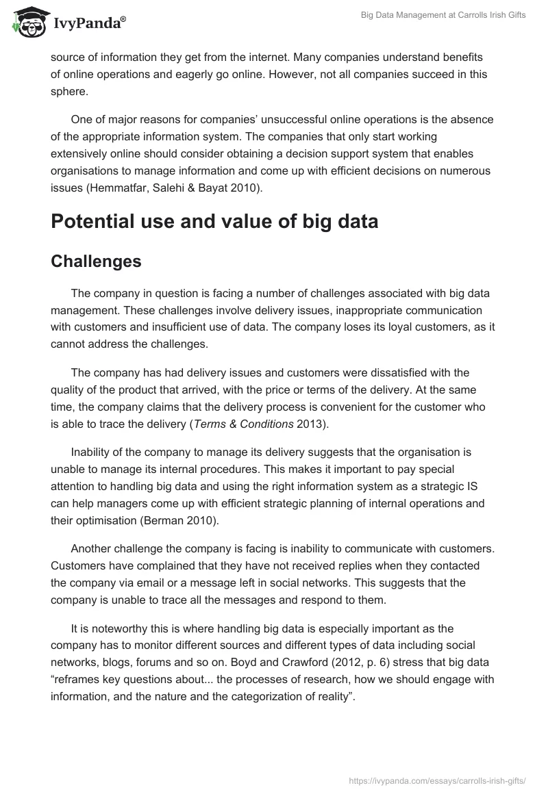 Big Data Management at Carrolls Irish Gifts. Page 2